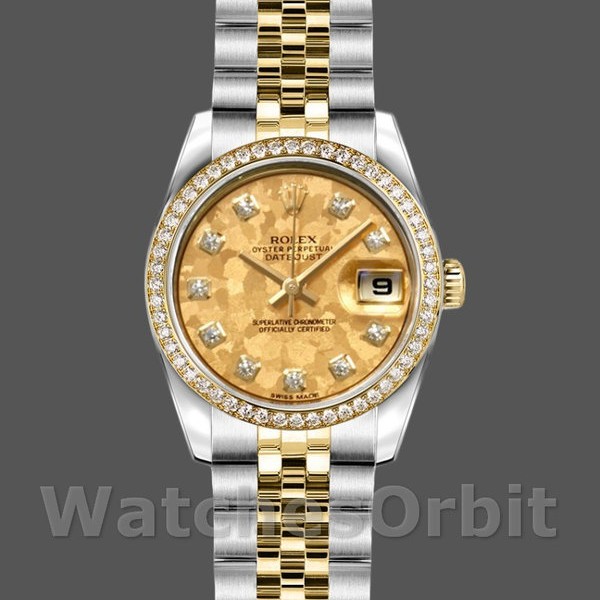 Replica Dames Rolex Datejust-179383, 26mm, Kristal Goud Stof Champagne Wijzerplaat, Lady Champagne