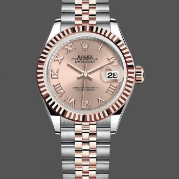 Replica Rolex Datejust-278271 voor dames, Romeinse wijzerplaat met zonnestof, tweekleurig roségoud, geribbelde lunette, Jubileumroze goud