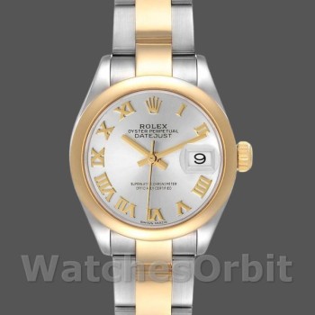 Replica Dames Rolex Datejust-279163, 28mm, Zilveren Romeinse Wijzerplaat, Domed Bezel, Dame Zilver