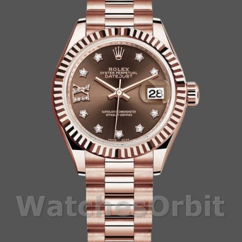 Replica Dames Rolex Datejust-279175, 28mm, Chocolade Diamond Mark wijzerplaat, Fluted Bezel, Lady Chocolate