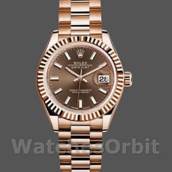 Replica Dames Rolex Datejust-279175, 28mm, Chocolade Index wijzerplaat, Fluted Bezel, Lady Chocolate