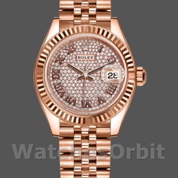 Replica Dames Rolex Datejust 279175-28mm, Rose Goud, Diamond Pave Dial, Lady Diamond Pave