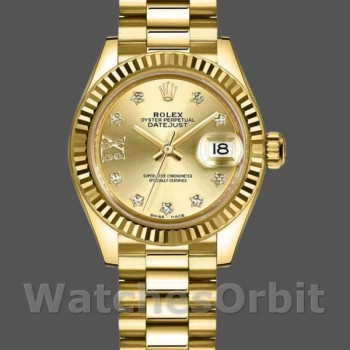 Replica Dames Rolex Datejust-279178, 28mm, Champagne Diamond Dial, Fluted Bezel, Lady Champagne