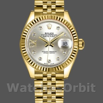 Replica Dames Rolex Datejust-279178, 28mm, Zilveren wijzerplaat, Diamant, Geelgoud, Lady Silver
