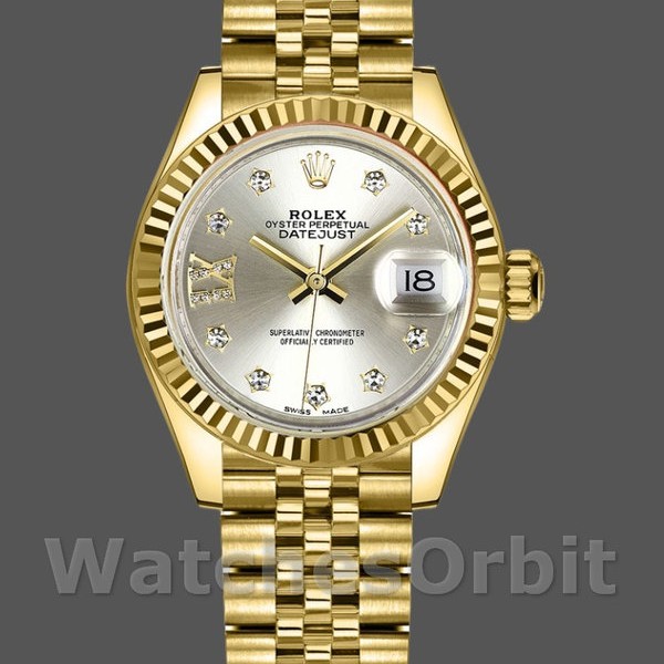 Replica Dames Rolex Datejust-279178, 28mm, Zilveren wijzerplaat, Diamant, Geelgoud, Lady Silver