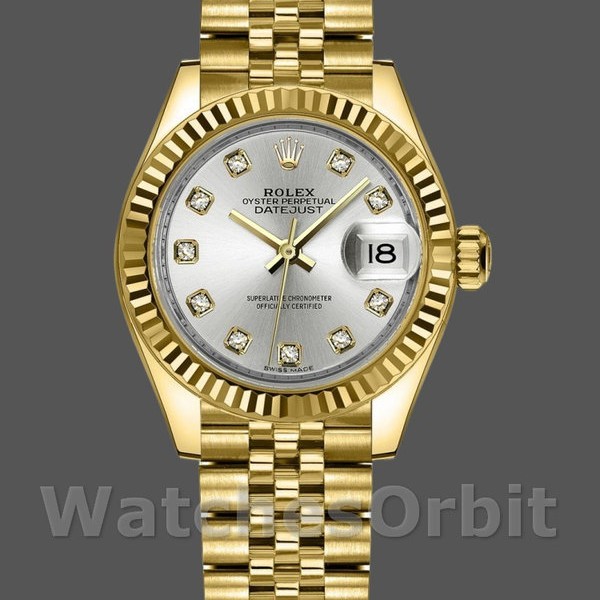 Replica Dames Rolex Datejust 279178-28mm, Geelgoud, Zilveren Diamanten Wijzerplaat, Lady Silver