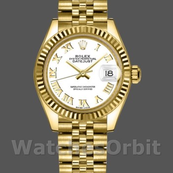 Replica Dames Rolex Datejust-279178, 28mm, Geelgoud, Romeinse wijzerplaat, Lady White