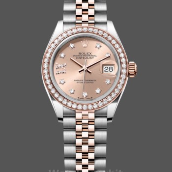 Replica Dames Rolex Datejust 28-m279381RBR, Oystersteel & Everose Gold, wijzerplaat in roségoud
