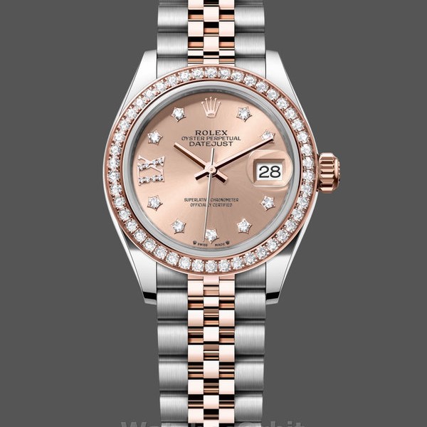 Replica Dames Rolex Datejust 28-m279381RBR, Oystersteel & Everose Gold, wijzerplaat in roségoud