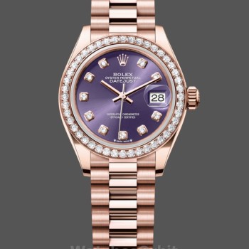 Replica Dames Rolex Datejust 28-m279135rbr 0020, Everose Gold, Aubergine Diamond Dial, President, Paarse wijzerplaat voor dames