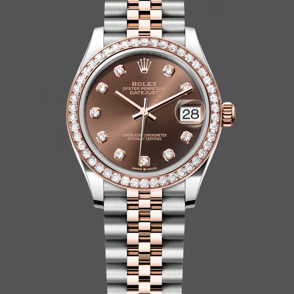 Replica Dames Rolex Datejust 31-M278381RBR 0028, Roségoud, Chocolade Diamanten Wijzerplaat, Diamanten Bezel