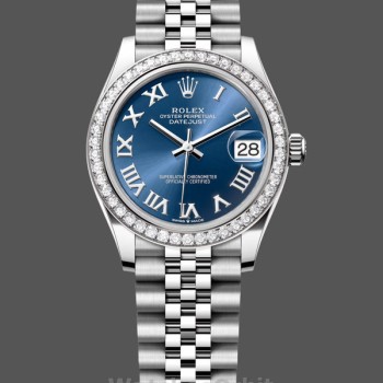 Replica Rolex Datejust 31mm Blauwe Romeinse Wijzerplaat Roestvrij Staal & Wit Goud voor dames - M278384RBR 0037 Blauwe Wijzerplaat