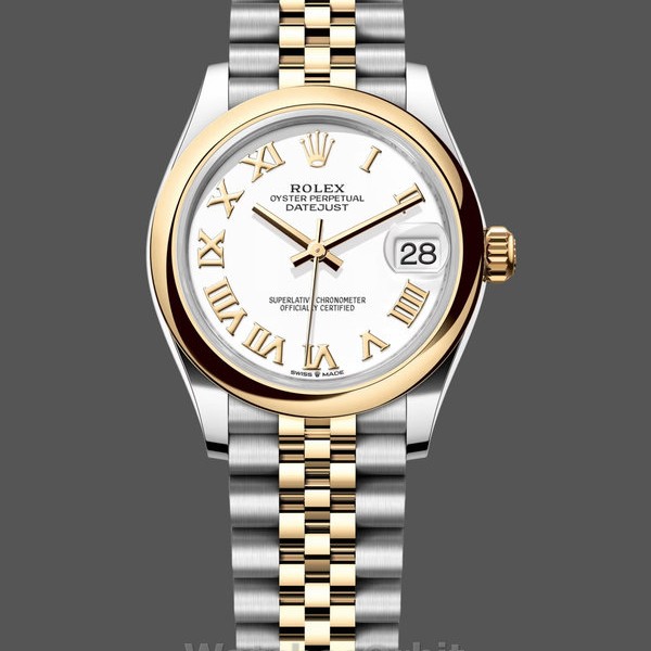 Replica Dames Rolex Datejust 31mm Geelgoud Witte Romeinse Wijzerplaat - M278243 0002 Witte Wijzerplaat