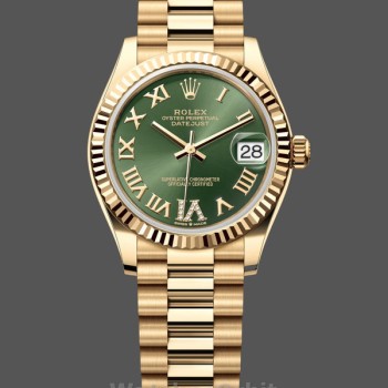 Replica Rolex Datejust 31-m278278 voor dames, geelgoud, groene wijzerplaat