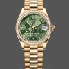 Replica Dames Rolex Datejust 31-M278288RBR 0038, Geelgoud, Olijfgroen, Bloemmotief, Diamanten lunette Groene Wijzerplaat