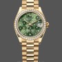 Replica Dames Rolex Datejust 31-M278288RBR 0038, Geelgoud, Olijfgroen, Bloemmotief, Diamanten lunette Groene Wijzerplaat