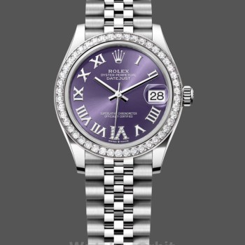 Replica Rolex Datejust 31-278384RBR voor dames, roestvrij staal, Aubergine VI wijzerplaat, Jubileum wijzerplaat paars voor dames