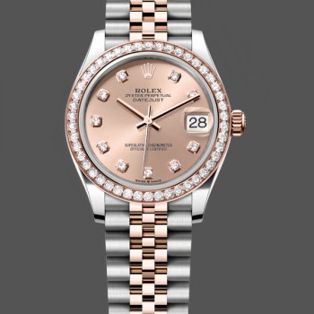 Replica Rolex Datejust 31-278381RBR 0024 voor dames, roestvrij staal & roségoud, wijzerplaat met rozendiamant, jubileum, rosékleur bezet met diamanten