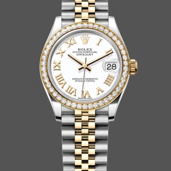 Replica Rolex Datejust 31-278383RBR 0002 voor dames, roestvrij staal & geel goud, witte Romeinse wijzerplaat, jubileum