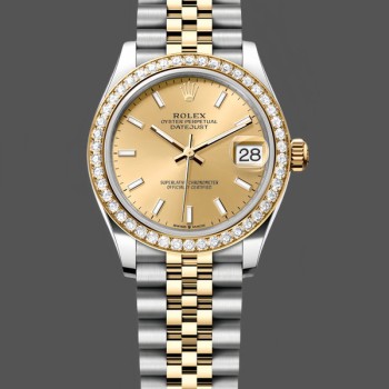 Replica Rolex Datejust 31-278383RBR 0014 voor dames, roestvrij staal & geel goud, champagne index wijzerplaat, jubileum, champagne