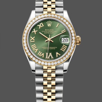 Replica Rolex Datejust 31-278383RBR 0016 voor dames, 31mm, Roestvrij staal & geel goud, groene VI Romeinse wijzerplaat, jubileum, groen