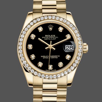 Replica Dames Rolex Datejust 31-178288 0011, 31mm, Geelgoud, Zwarte Wijzerplaat, Dames Zwarte Wijzerplaat