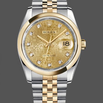 Replica Rolex Datejust 36-116203 0173, champagne diamant, champagne wijzerplaat voor dames