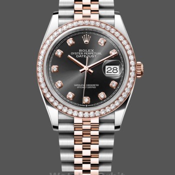 Replica Dames Rolex Datejust 36mm Everose Gold Black Dial Diamant Bezel m126281rbr 0007 Black Dial