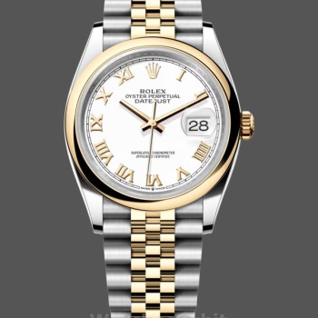 Replica Rolex Datejust 36-126203 0029 voor dames, tweekleurig, witte wijzerplaat, Romeinse cijfers