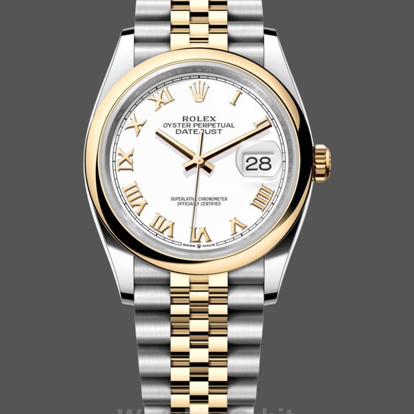 Replica Rolex Datejust 36-126203 0029 voor dames, tweekleurig, witte wijzerplaat, Romeinse cijfers