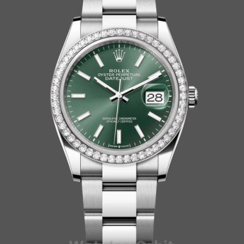 Replica Rolex Datejust 36-M126284RBR 0044 voor dames, witgoud en diamanten, groene wijzerplaat, groene wijzerplaat voor dames
