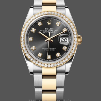 Replica Dames Rolex Datejust 36-m126283rbr 0008, Geelgoud, Zwarte wijzerplaat Zwarte wijzerplaat