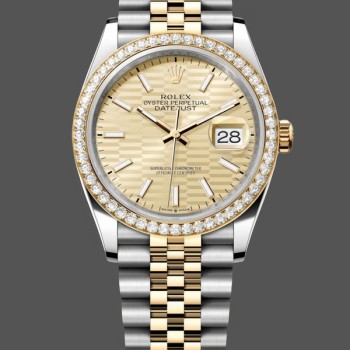 Replica Dames Rolex Datejust 36mm Geelgoud en staal Champagne wijzerplaat 126283RBR Champagne wijzerplaat