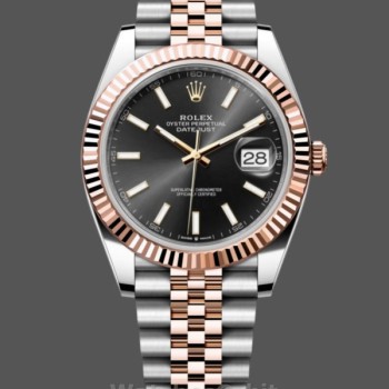 Replica Heren Rolex Datejust 41-126331, Everose goud, zwarte wijzerplaat, jubileum armband zwarte wijzerplaat