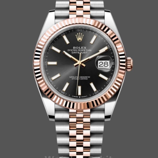 Replica Heren Rolex Datejust 41-126331, Everose goud, zwarte wijzerplaat, jubileum armband zwarte wijzerplaat