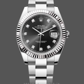 Replica Rolex Datejust 41mm Heren-m126334 0011-Geflutste lunette-Zwarte Diamanten Wijzerplaat Zwart