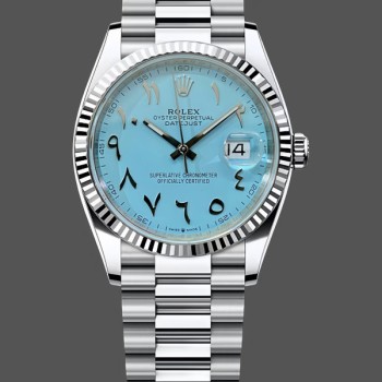 Replica Heren Rolex Datejust 41MM Ijsblauwe wijzerplaat met geribbelde lunette 126334 Ijsblauwe wijzerplaat
