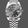 Replica Rolex Datejust 41-m126334 0006, Rhodium Diamond Dial, Fluted Bezel, Grijze wijzerplaat voor heren