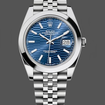 Replica Rolex Datejust 41-126300 0024 voor heren, roestvrij staal, blauwe wijzerplaat, gladde blauwe wijzerplaat