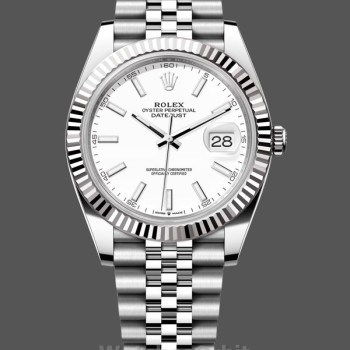 Replica Heren Rolex Datejust 41-M126334 0010, Staal & Witgoud, Witte Wijzerplaat, Jubileum Armband, Witte Wijzerplaat Heren