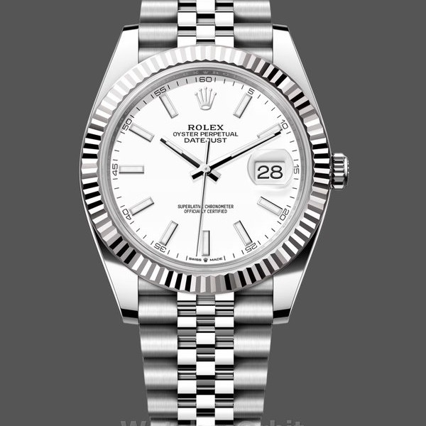 Replica Heren Rolex Datejust 41-M126334 0010, Staal & Witgoud, Witte Wijzerplaat, Jubileum Armband, Witte Wijzerplaat Heren