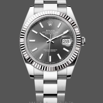 Replica Rolex Datejust 41-M126334, witgoud, geribbelde lunette, leisteen wijzerplaat, oester, grijze wijzerplaat voor heren