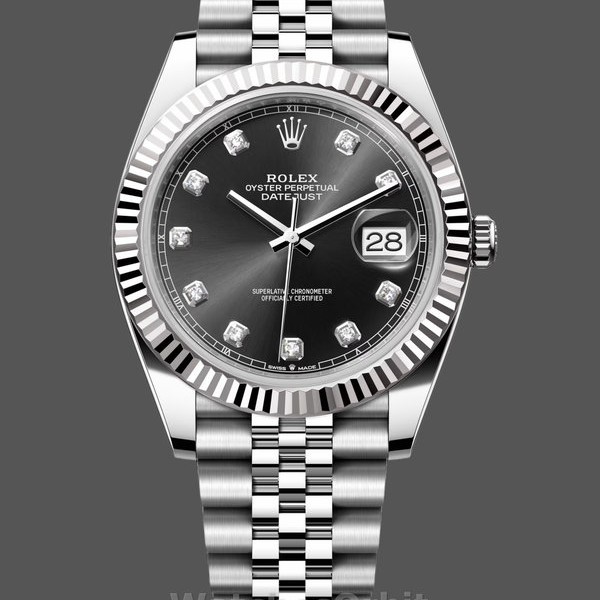 Replica Rolex Datejust 41-m126334, Rolesor, zwarte diamanten wijzerplaat, zwarte wijzerplaat voor heren