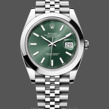 Replica Heren Rolex Datejust 41-m126300 0020, Oystersteel, Jubileum, Mint Green Dial Groene wijzerplaat