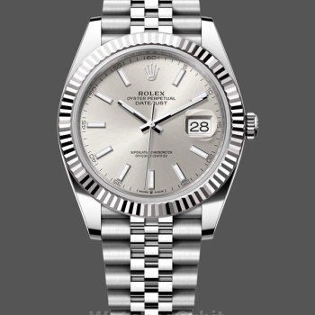 Replica Rolex Datejust 41-126334 0004, Roestvrij staal, Zilveren index wijzerplaat, Jubileum, Zilveren wijzerplaat voor heren