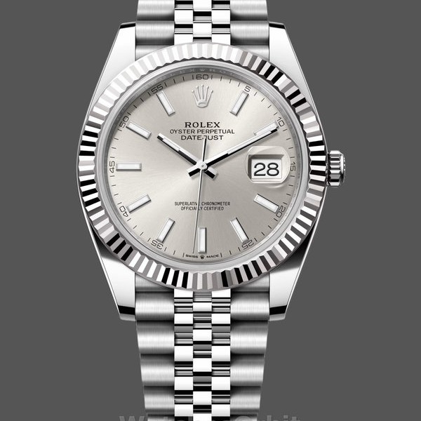 Replica Rolex Datejust 41-126334 0004, Roestvrij staal, Zilveren index wijzerplaat, Jubileum, Zilveren wijzerplaat voor heren