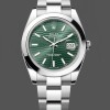 Replica Heren Rolex Datejust 41-126300 0021, Staal, Oysterband, Gladde lunette Groene Wijzerplaat