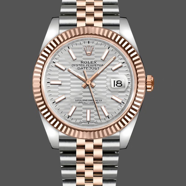 Replica Heren Rolex Datejust-m126331 0018, 41mm, Automatisch, Jubileum armband, Zilveren wijzerplaat met golfmotief