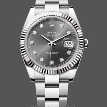 Replica Rolex Datejust 41mm Heren-m126334 0005-Geflutste ring-Donkere Rhodium Grijze Wijzerplaat