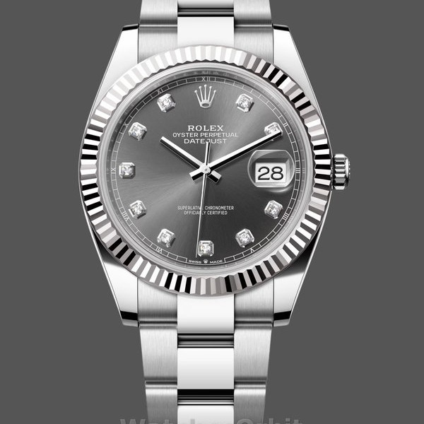 Replica Rolex Datejust 41mm Heren-m126334 0005-Geflutste ring-Donkere Rhodium Grijze Wijzerplaat